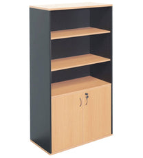 Rapidline CSC2HD Combination Storage Cabinet | 1800mm Hutch Bookcase with Cupboard | White & Ironstone - Deltone Solutions