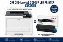 OKI C834dnw A3 Colour LED Printer Bundle A3 Wireless Colour Office Printer + 10,000 Page Black Toner Bundle - Deltone Solutions
