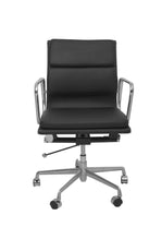 PU900M Medium Back Executive Chair – Black PU Leather Office Chair with Fixed Arms and Chrome Base